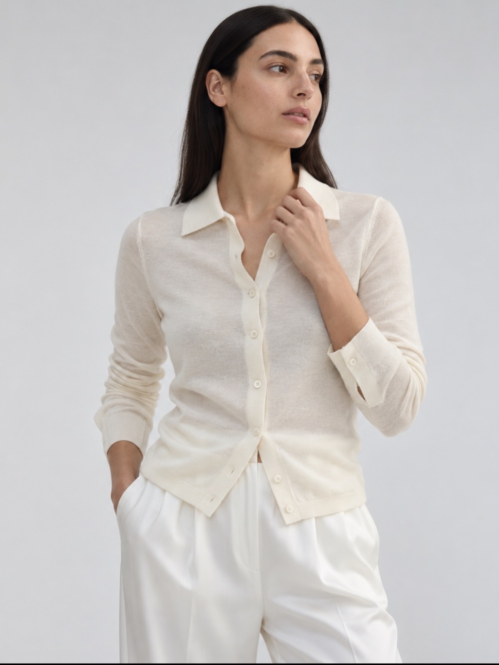 Almina Concept 100% Merino Wool Button Down Cardigan Ivory Medium NWT